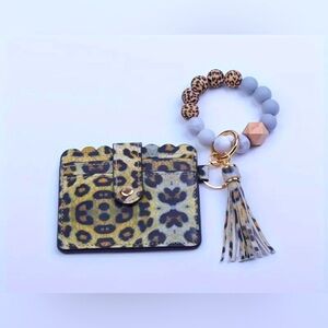 Leopard Print Card Holder with Wristband & Tassel